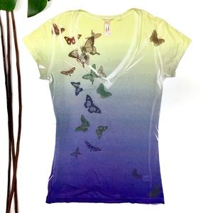 Urban Outfitters Sparkle Fade Butterfly Yellow Purple Gradient Ombre Top